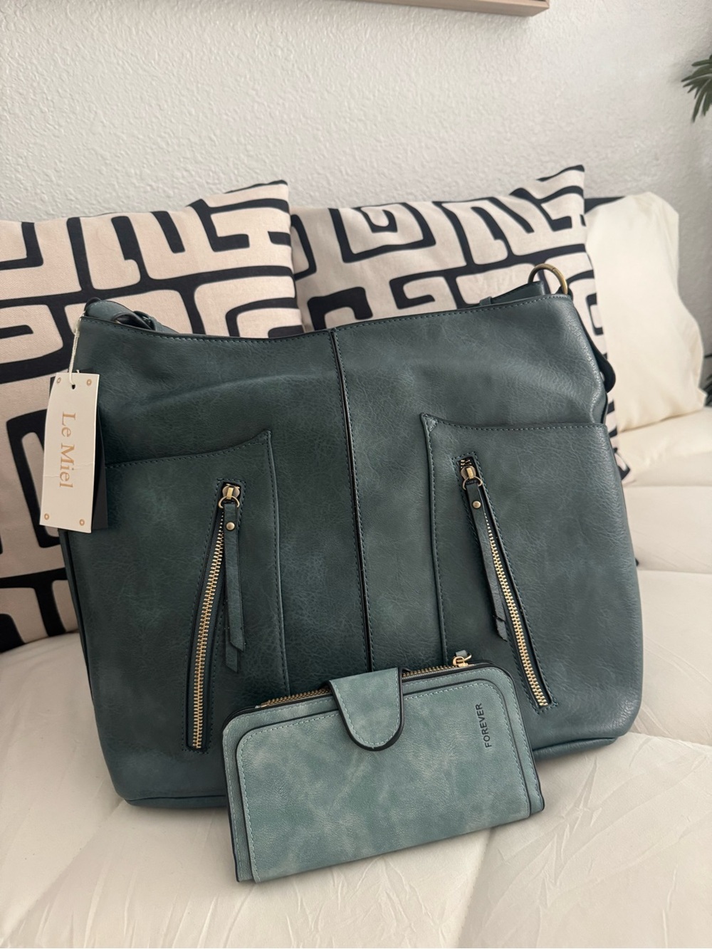 Le Miel Teal Shoulder Bag with Matching Wallet